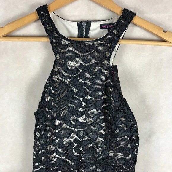 Material Girl Black/Tan Peplum Lace Bodycon Dress NWT XS - Picture 6 of 7